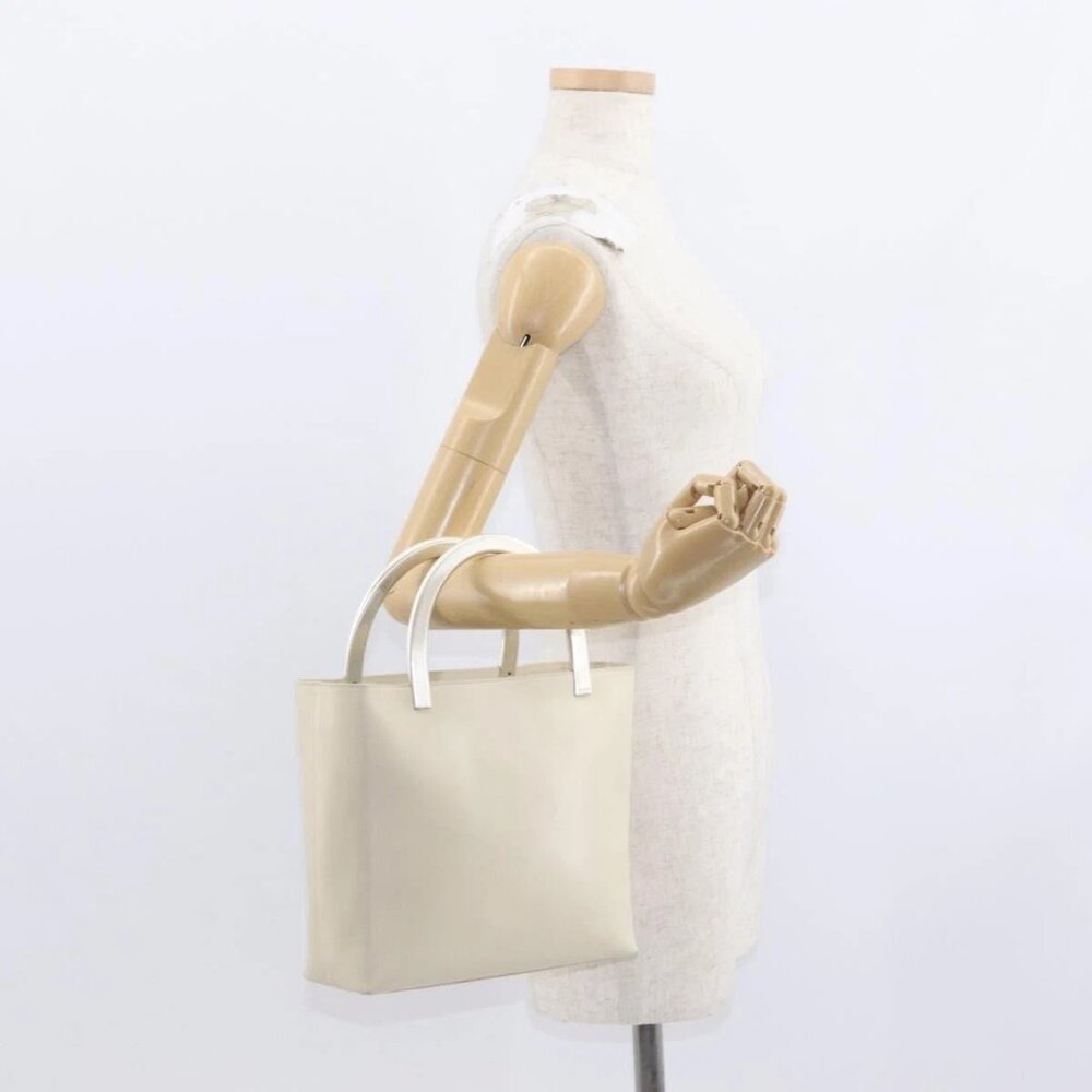 PRADA Hand Bag Leather White Auth 156869